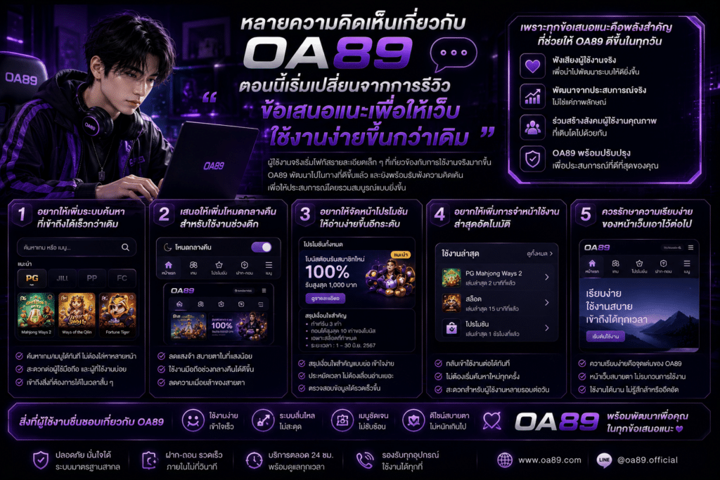 หลายความคิดเห็นเกี่ยวกับ OA89 ตอนนี้เริ่มเปลี่ยนจากการรีวิว มาเป็น “ข้อเสนอแนะเพื่อให้เว็บใช้งานง่ายขึ้นกว่าเดิม”